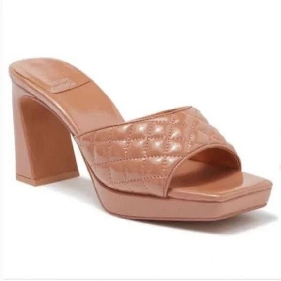 Jeffrey Campbell Nana Quilted Platform Mule in Tan Crinkle Patent - Picture 1 of 8